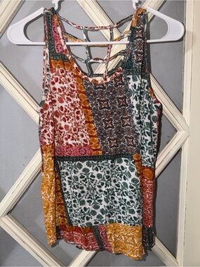 Maurices Patchwork Floral Tank Top - Green, Mustard, Rust